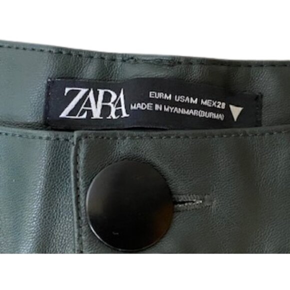ZARA VEGAN GREEN MOSS WIDE LEG FAUX LEATHER JEANS MEDIUM/6 - Picture 4 of 7